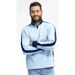 Swet Tailor Stretch Microfleece Quarter Zip Slalom Stripe Sky Blue Pullover Sz L